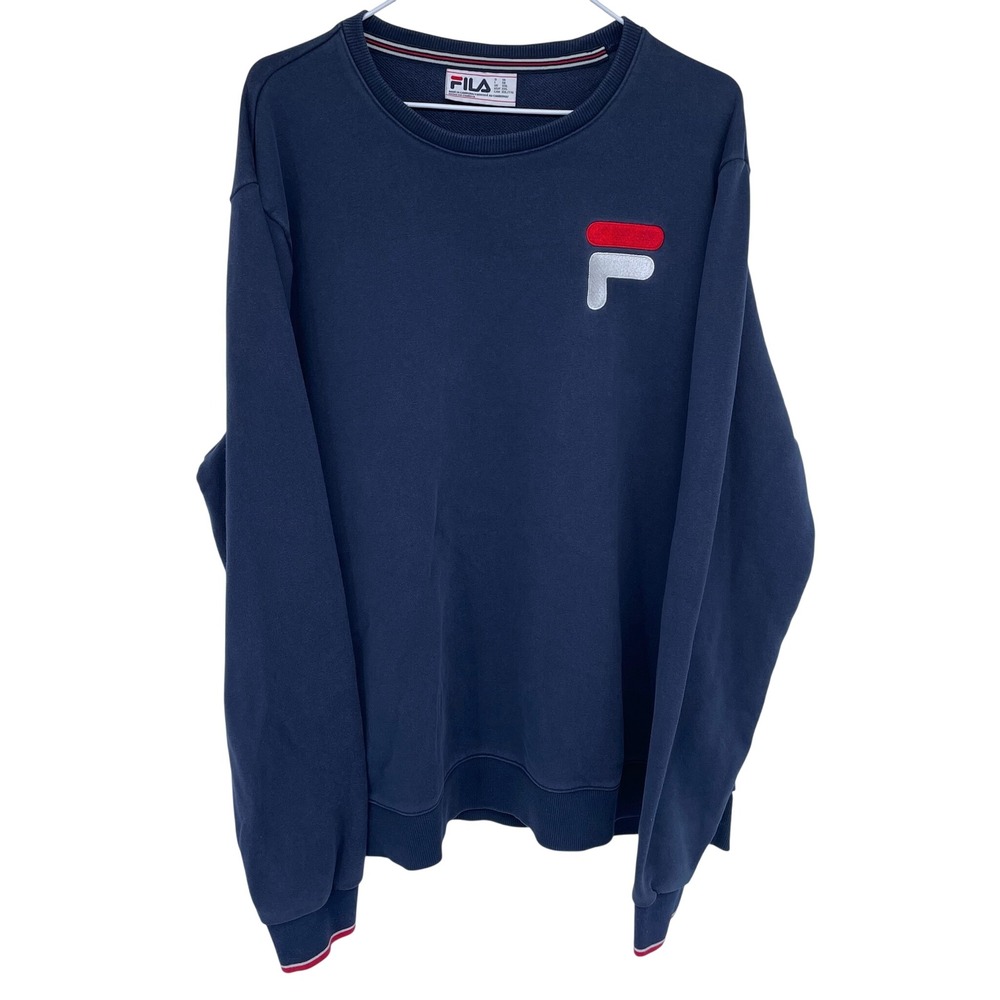 FILA Crewneck Sweatshirt Embroidered Logo Mens‎ 2XL Navy Blue Athletic